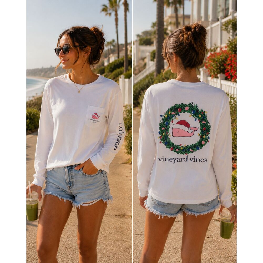 Women's Vineyard Vines Colorado Christmas Long Sleeve Tee XS White